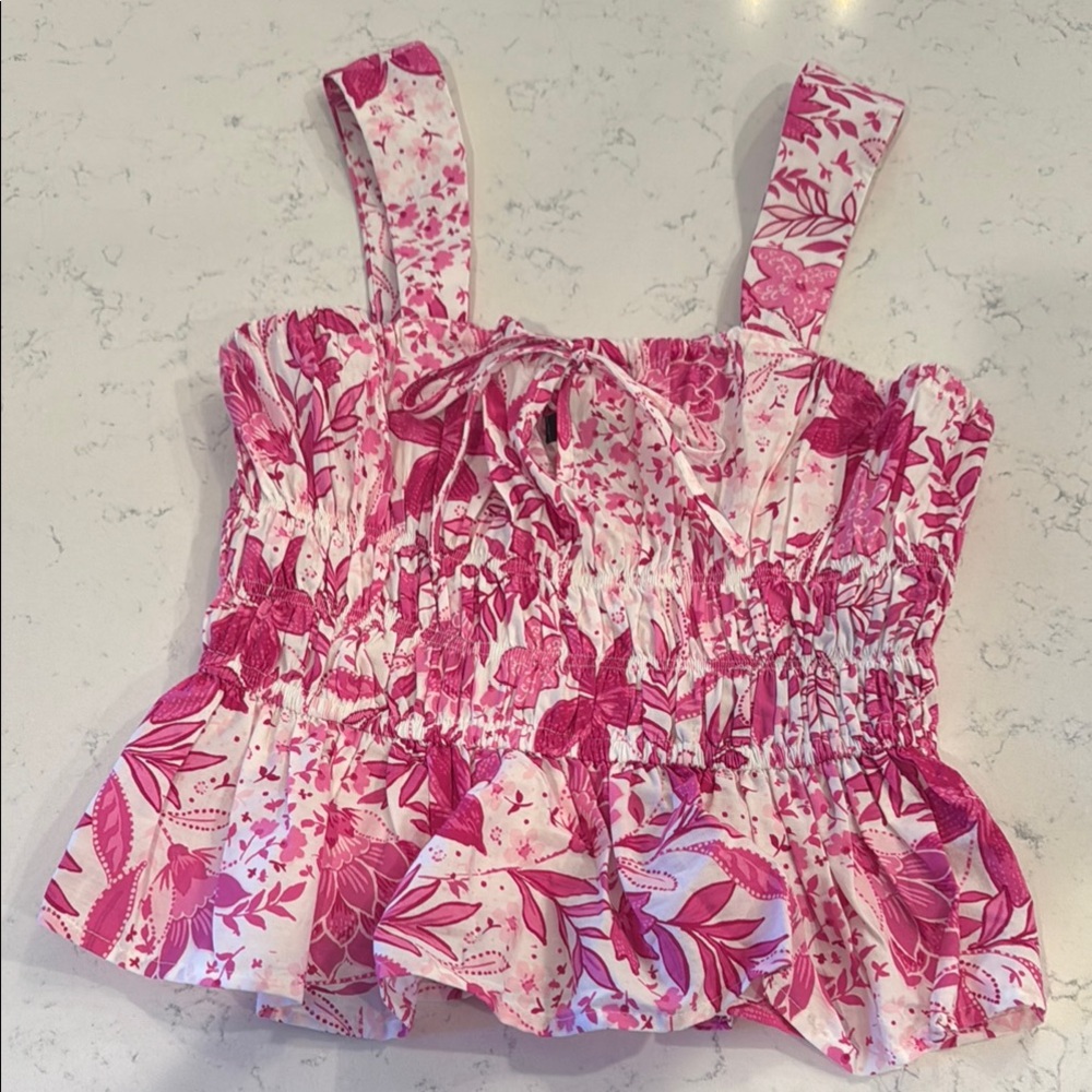 Floral Pink Smocked Women's Top